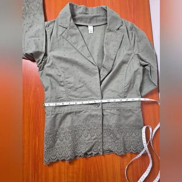 OLD NAVY VINTAGE 100% COTTON Y2K ARMY GREEN JACKET BLAZER W/EMBROIDERY sz S NEW - Picture 6 of 11